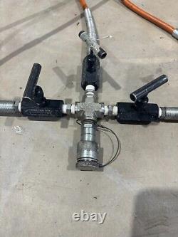 4 Way 10,000 PSI Hydraulic Manifold C/W 3 X Power Team 9575 Valves & 3 Mtrs Hose