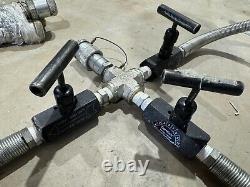 4 Way 10,000 PSI Hydraulic Manifold C/W 3 X Power Team 9575 Valves & 3 Mtrs Hose